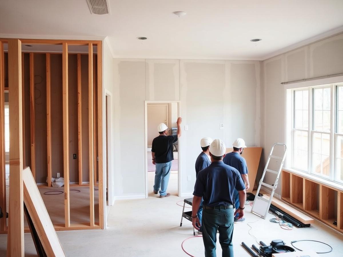 Crew working inside a whole-home renovation
